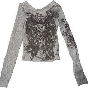 Gray Graphic Long Sleeve Top